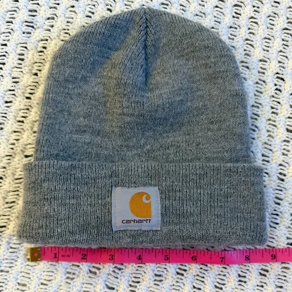 CARHARTT EUC Classic Heather Gray Cuffed Ribbed Adult Unisex Logo Beanie - Picture 5 of 6